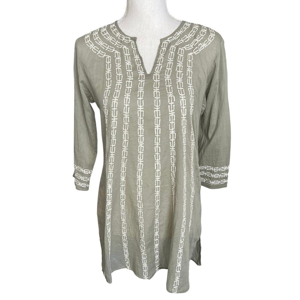 Roller rabbit sage green embroidered tunic retro boho cotton size xs Casual